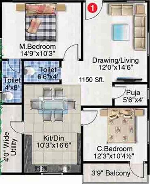 Shubham Builders and Developers Shubham Majestic (2BHK+2T (1,150 sq ft) + Pooja Room 1150 sq ft)