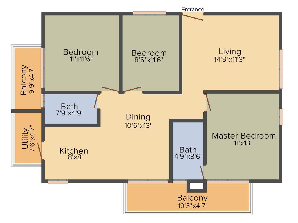 Myhna Myhna Maple (2BHK+2T (1,360 sq ft) + Study Room 1360 sq ft)