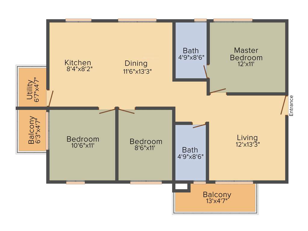 Myhna Myhna Maple (2BHK+2T (1,365 sq ft) + Study Room 1365 sq ft)