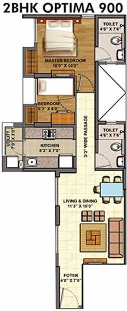 Lodha Codename Milestone (2BHK+2T (900 sq ft) 900 sq ft)