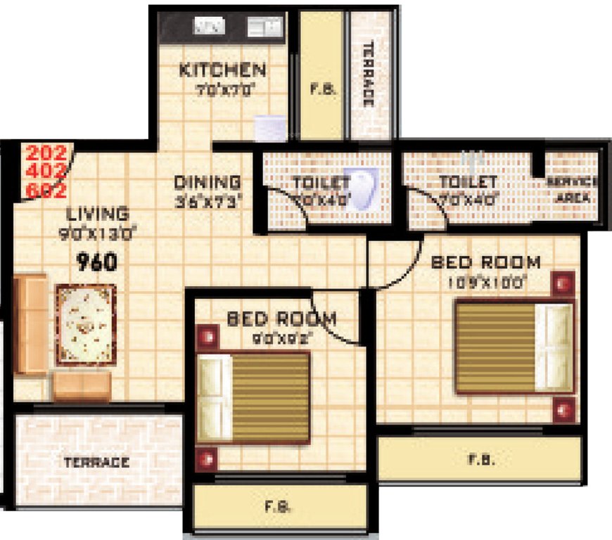 KD Kalash (2BHK+2T (960 sq ft) 960 sq ft)