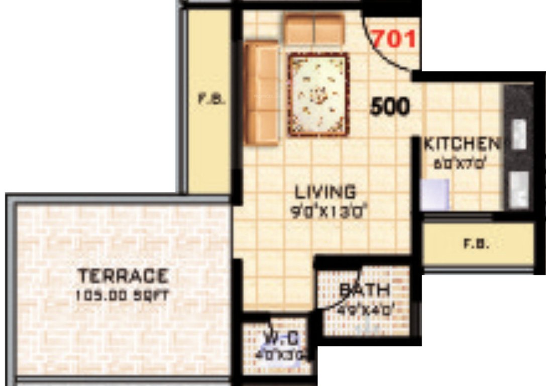 KD Kalash (1RK+1T (500 sq ft) 500 sq ft)