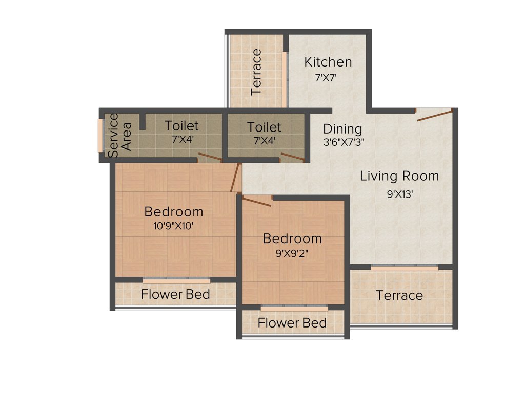 KD Kalash (2BHK+2T (980 sq ft) 980 sq ft)