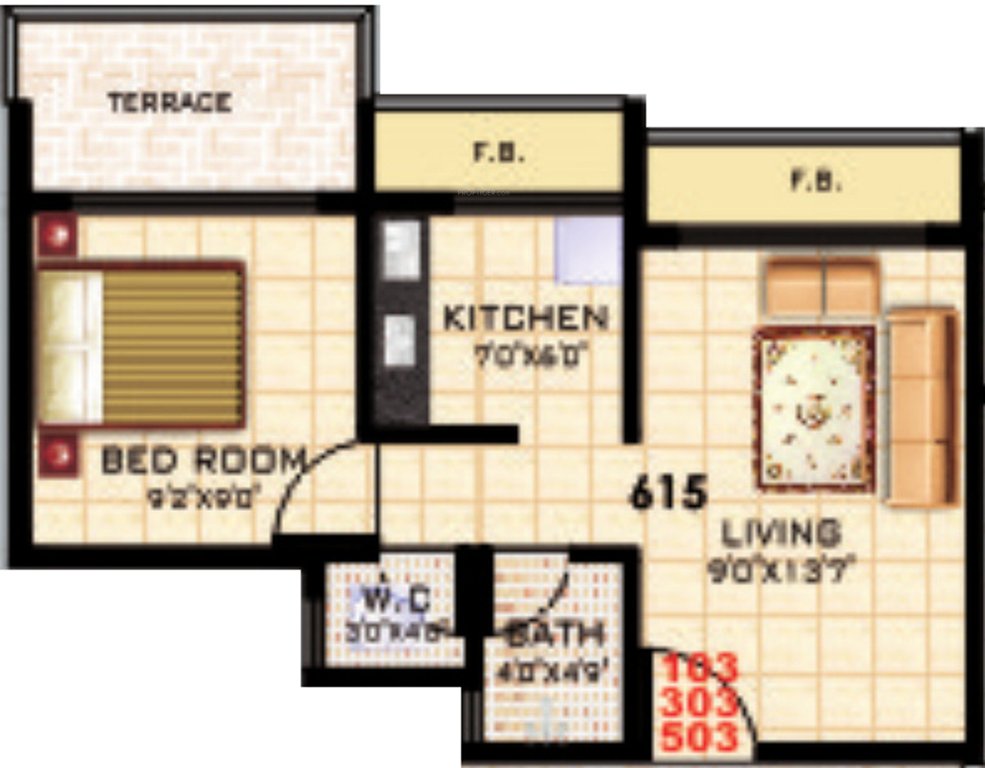 KD Kalash (1BHK+1T (615 sq ft) 615 sq ft)