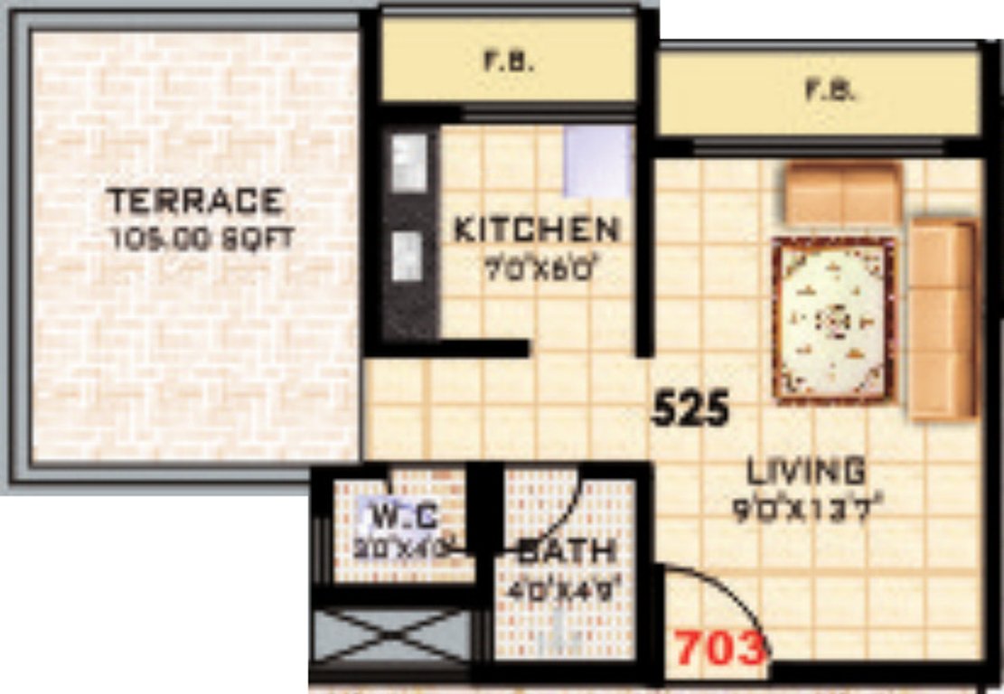 KD Kalash (1BHK+1T (525 sq ft) 525 sq ft)