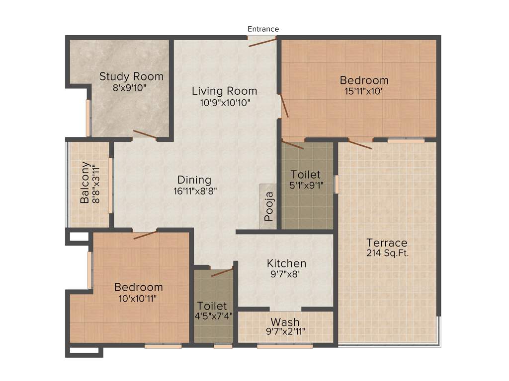 Rajparis Crystal Spring II (2BHK+2T (1,233 sq ft) 1233 sq ft)