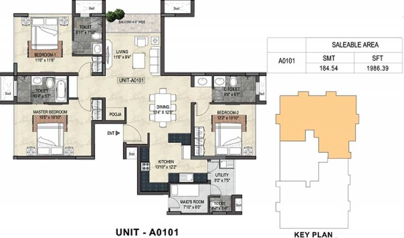 Nitesh Knightsbridge (3BHK+3T (1,986 sq ft) + Servant Room 1986 sq ft)
