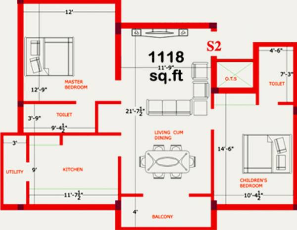 Skyline Ingress (2BHK+2T (1,118 sq ft) 1118 sq ft)