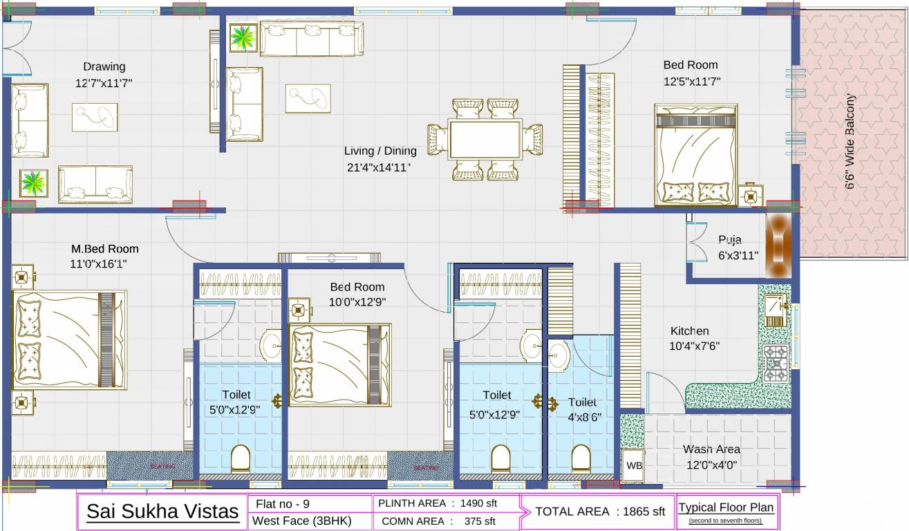 Sai Sukha Vistas (3BHK+3T (1,865 sq ft) + Pooja Room 1865 sq ft)