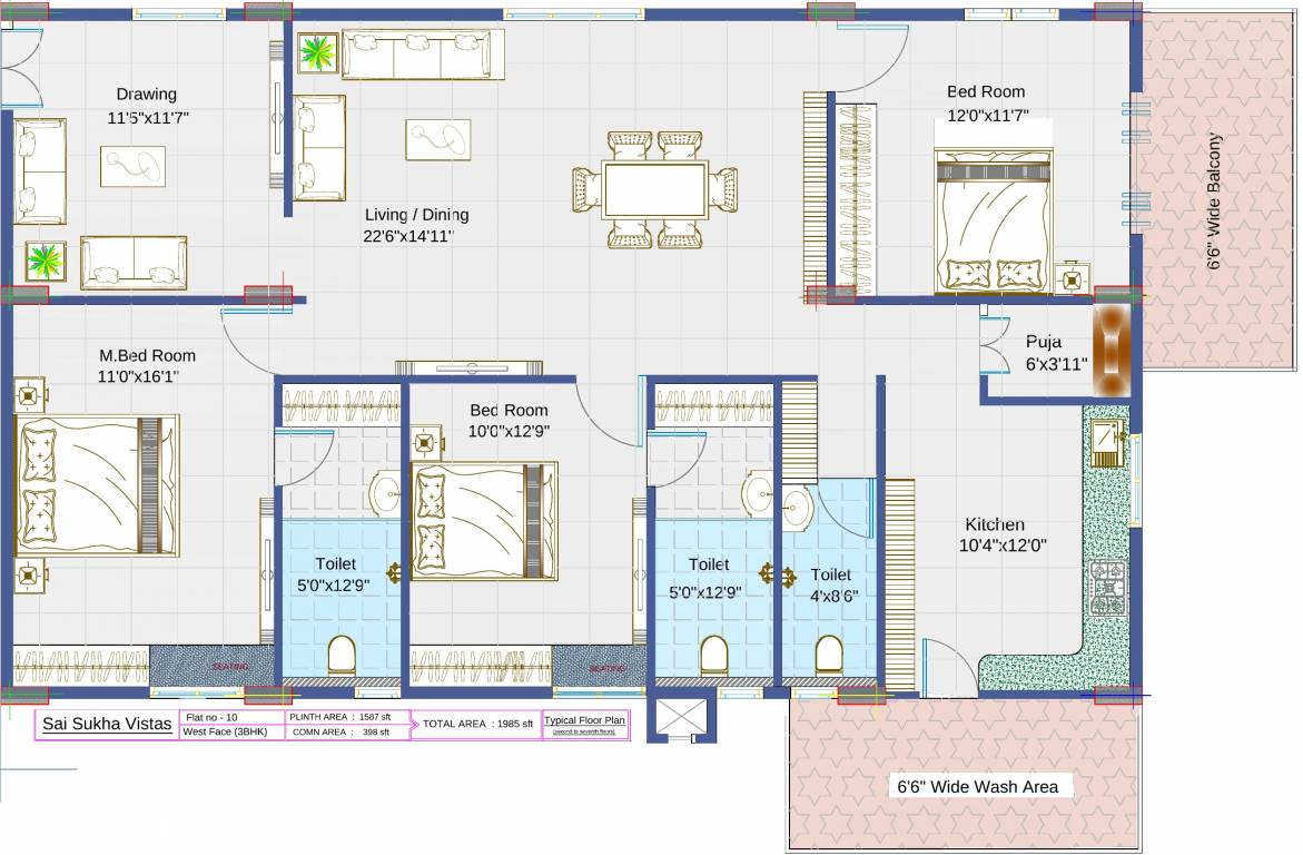 Sai Sukha Vistas (3BHK+3T (1,985 sq ft) + Pooja Room 1985 sq ft)