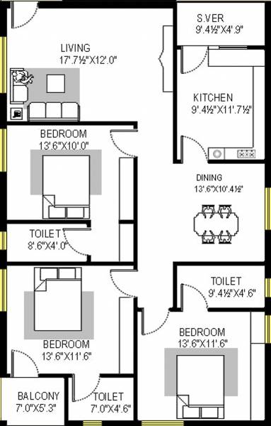 Mourya Classic (3BHK+3T (1,625 sq ft) 1625 sq ft)