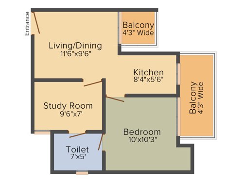 Gaursons Anmol (1BHK+1T (700 sq ft) + Study Room 700 sq ft)