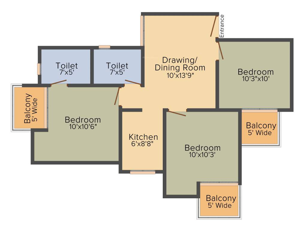 Migsun Wynn (3BHK+2T (995 sq ft) 995 sq ft)
