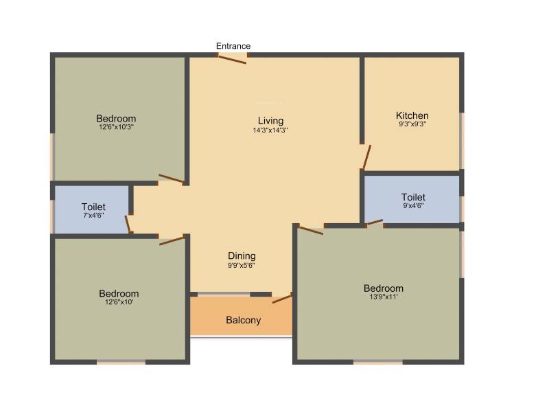 Gem Residency (3BHK+2T (1,251 sq ft) 1251 sq ft)