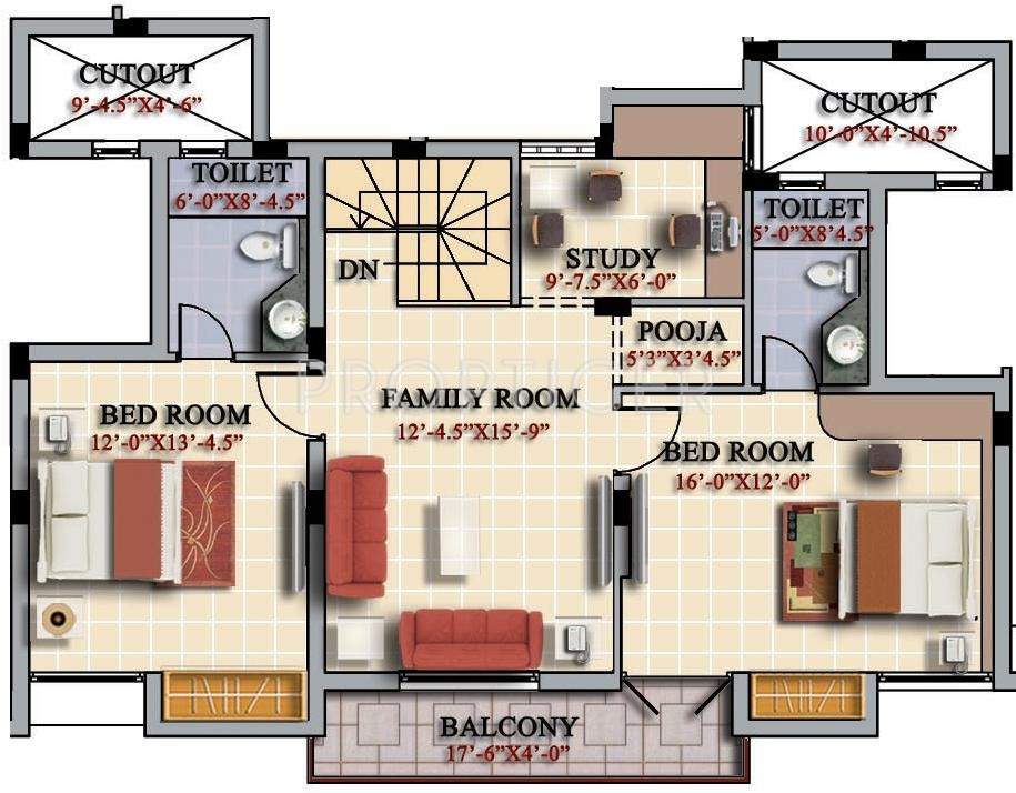 Casagrand White Oak (3BHK+3T (2,285 sq ft)   Study Room 2285 sq ft)