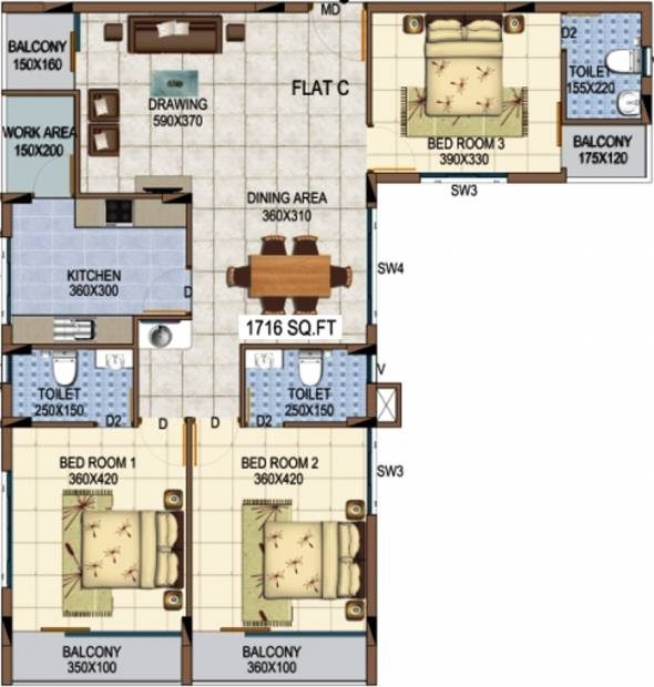 Kalyan Marvella (3BHK+3T (1,716 sq ft) 1716 sq ft)