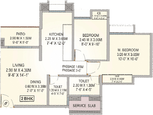 907 sq ft 2 BHK Floor Plan Image Puraniks Builders Rumah