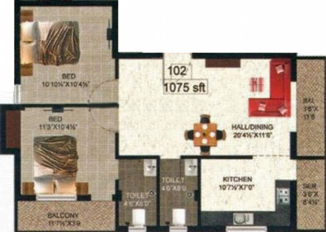 Forsche Ornate (2BHK+2T (1,075 sq ft) 1075 sq ft) Forsche Ornate (2BHK+2T (1,075 sq ft) 1075 sq ft)