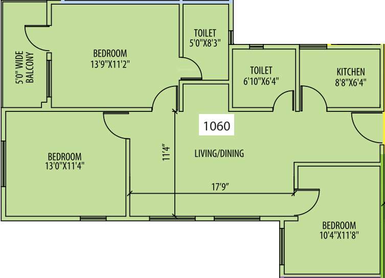 Siddha Town Madhyamgram (2BHK+2T (1,060 sq ft) + Study Room 1060 sq ft)