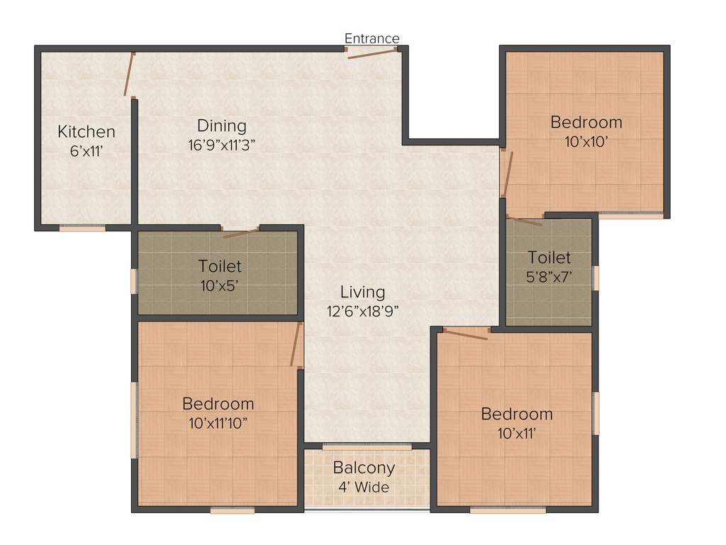 Siddha Town Madhyamgram (3BHK+2T (1,315 sq ft) 1315 sq ft)