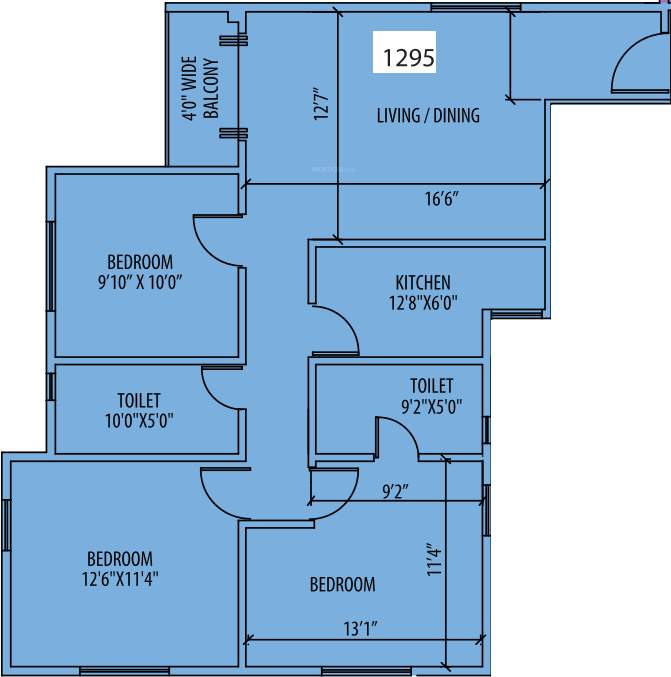 Siddha Town Madhyamgram (3BHK+2T (1,295 sq ft) 1295 sq ft)