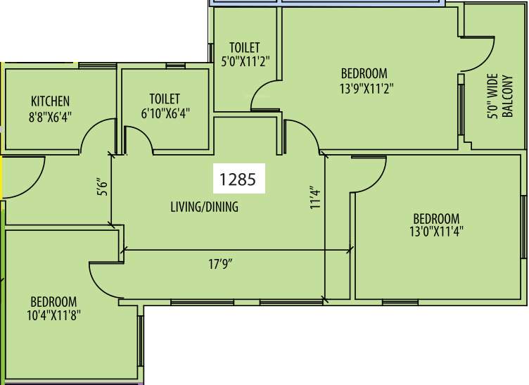 Siddha Town Madhyamgram (3BHK+2T (1,285 sq ft) 1285 sq ft)