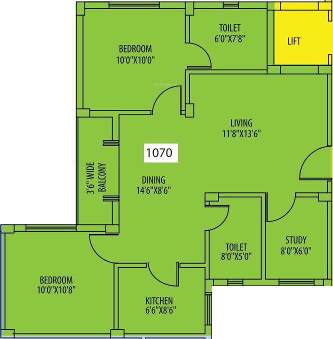 Siddha Town Madhyamgram (2BHK+2T (1,070 sq ft) 1070 sq ft)