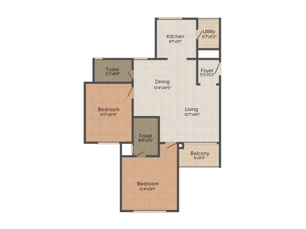 Sobha Meritta (2BHK+2T (1,367 sq ft) 1367 sq ft)