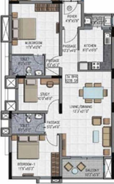 Adroit District S (3BHK+2T (1,278 sq ft) + Study Room 1278 sq ft) Adroit District S (3BHK+2T (1,278 sq ft) + Study Room 1278 sq ft)