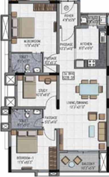 Adroit District S (3BHK+2T (1,278 sq ft) + Study Room 1278 sq ft)