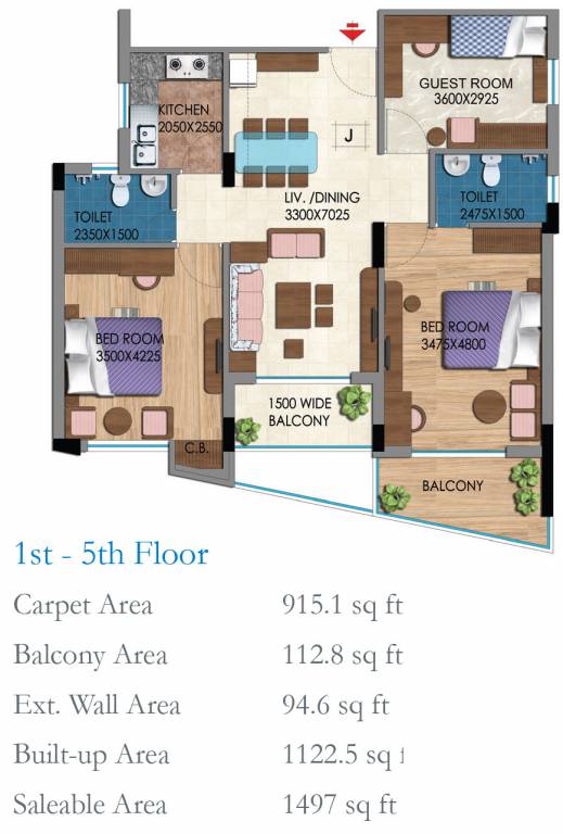 Belani Zest (3BHK+2T (1,497 sq ft) 1497 sq ft)