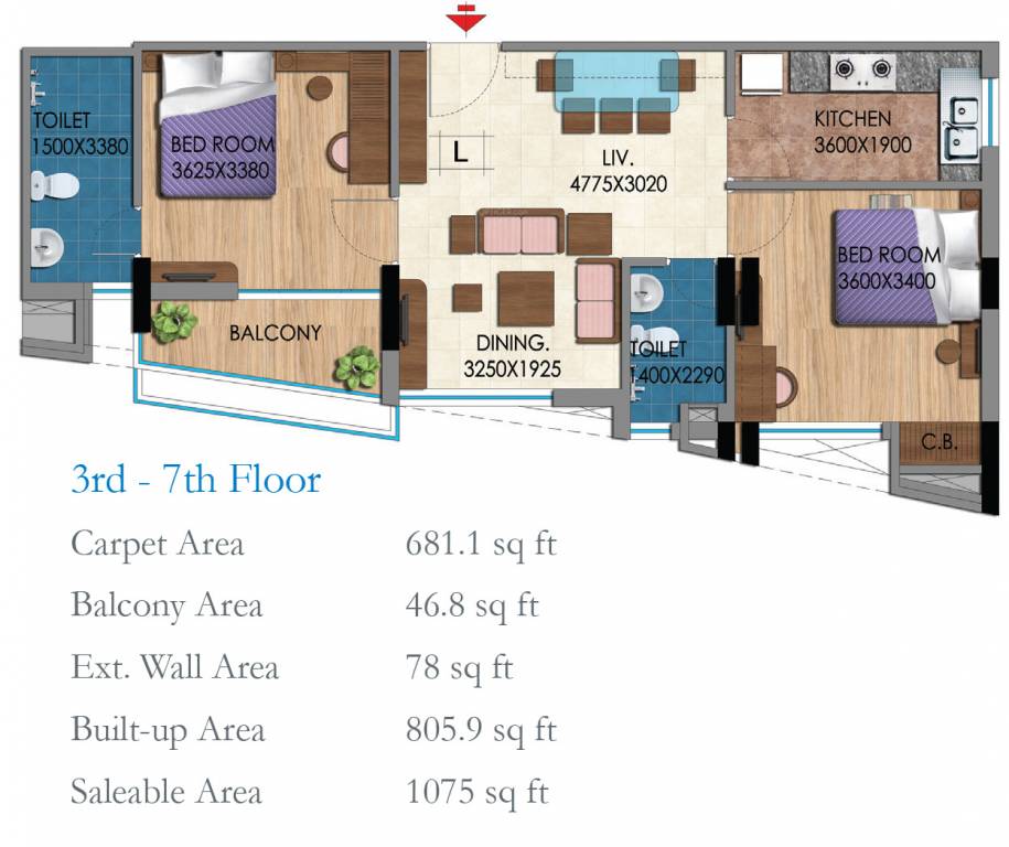 Belani Zest (2BHK+2T (1,075 sq ft) 1075 sq ft)