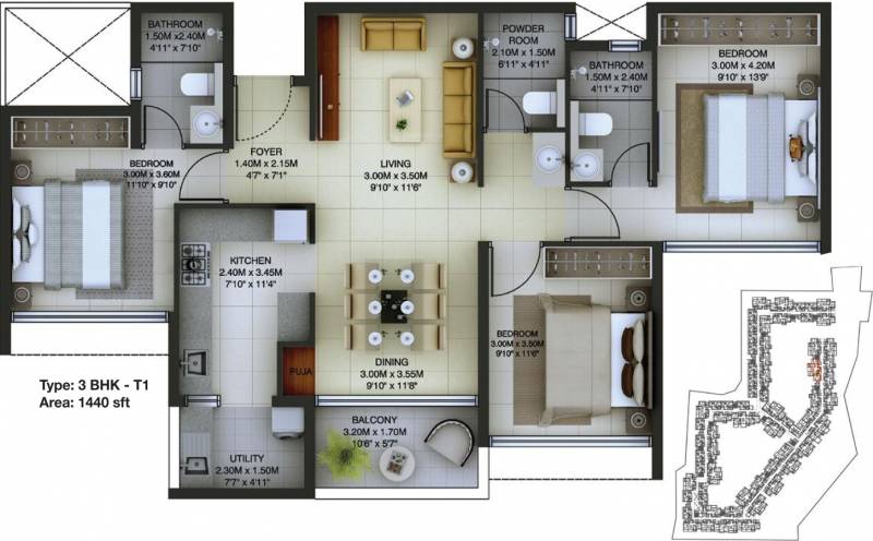 Casagrand Royce (3BHK+3T (1,440 sq ft) + Pooja Room 1440 sq ft)