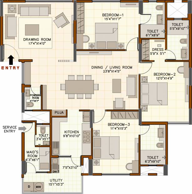 August Grand (3BHK+4T (2,384 sq ft) + Servant Room 2384 sq ft)