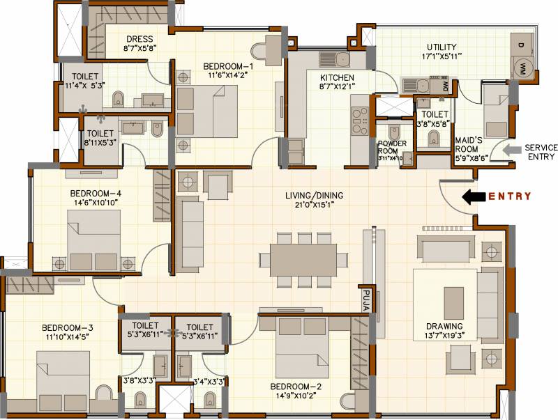 August Grand (4BHK+5T (2,719 sq ft) + Servant Room 2719 sq ft)