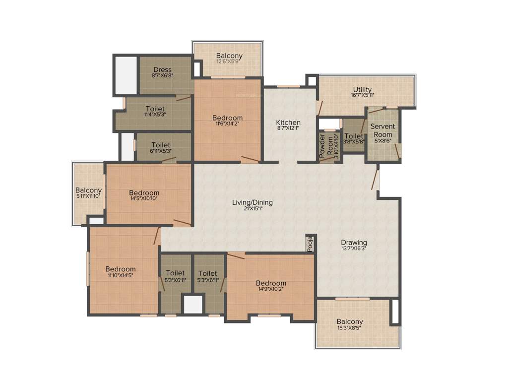 August Grand (4BHK+5T (3,010 sq ft) + Servant Room 3010 sq ft)