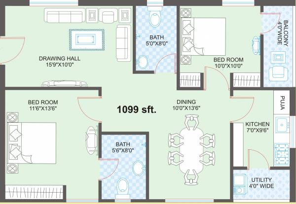 Legend Hills (2BHK+2T (1,099 sq ft) + Pooja Room 1099 sq ft)