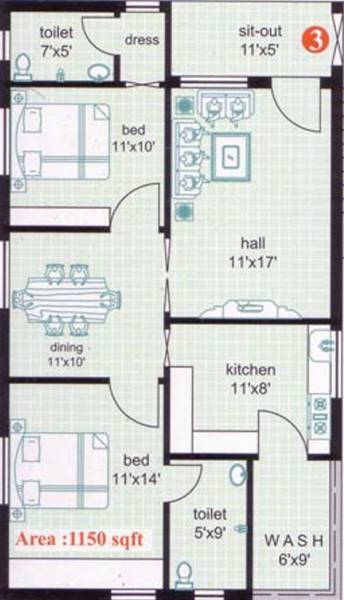 Kallam Telugu Velugu (2BHK+2T (1,150 sq ft) 1150 sq ft)