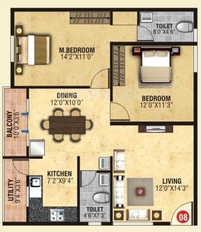 BM BM Lotus (2BHK+2T (1,094 sq ft) 1094 sq ft)