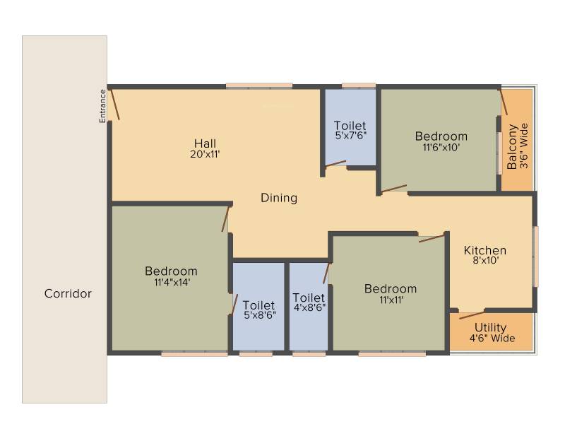 DEC Sukriti Apartment (3BHK+3T (1,378 sq ft) 1378 sq ft)