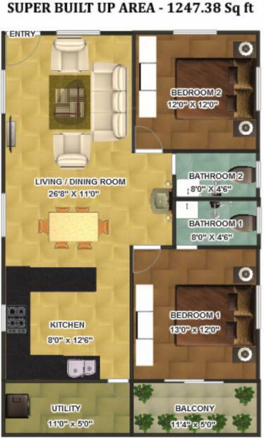 Ashrith Group RR Residency (2BHK+2T (1,247 sq ft) 1247 sq ft)