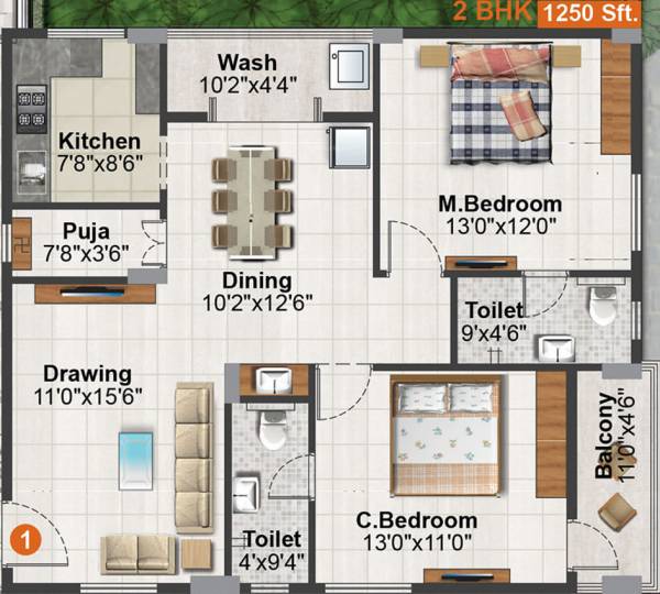 Concrete Destina (2BHK+2T (1,250 sq ft) + Pooja Room 1250 sq ft) Concrete Destina (2BHK+2T (1,250 sq ft) + Pooja Room 1250 sq ft)