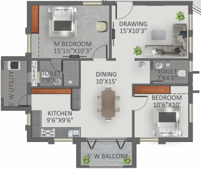 GreenMark Galaxy Apartments (2BHK+2T (1,215 sq ft) 1215 sq ft)