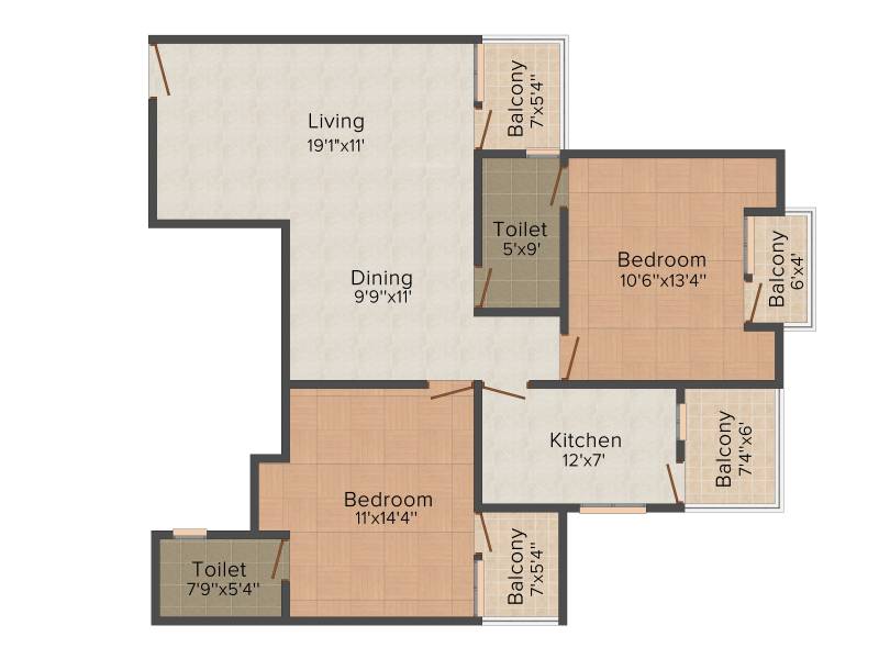 Pinkcity Orient Residency (2BHK+2T (1,324 sq ft) 1324 sq ft)