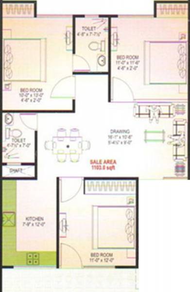 Mojika Wonder Residency (3BHK+2T (1,103 sq ft) 1103 sq ft)