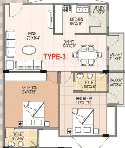 CVR Noves Square (2BHK+2T (1,260 sq ft) 1260 sq ft)