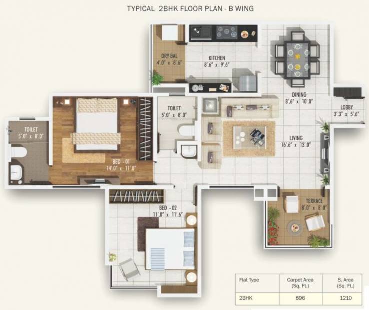 Abhinav Pebbles II (2BHK+2T (1,210 sq ft) 1210 sq ft)