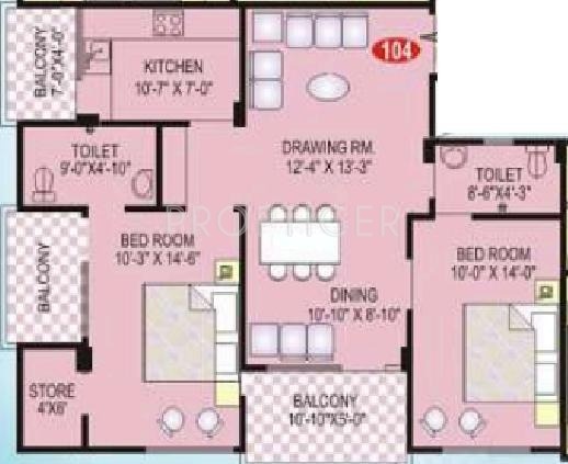 Vardhman Group Vardhman Apartment Floor Plan (2BHK+2T)