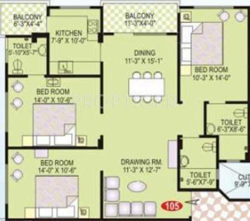 Vardhman Vardhman Apartment (3BHK+3T (1,443 sq ft) 1443 sq ft)