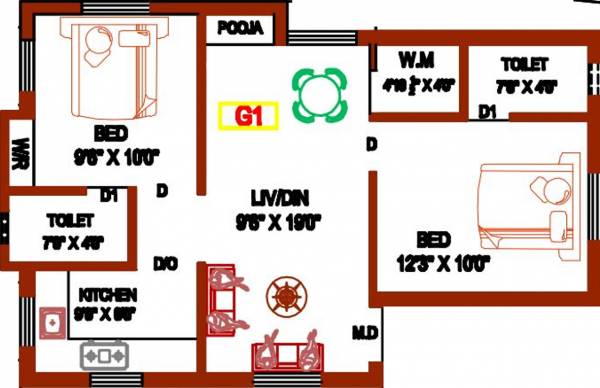 Prabha Baskar (2BHK+2T (799 sq ft) + Pooja Room 799 sq ft)